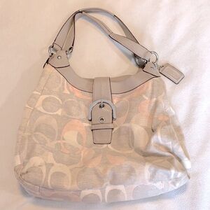 Coach Tri-Colour Signature Fabric & Leather Hobo Bag